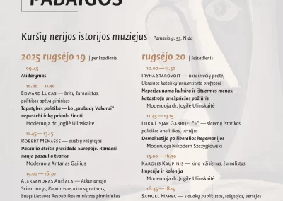 VIII tarptautinio Nidos forumo „Po istorijos pabaigos“ programa